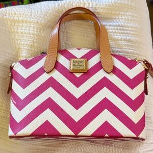 Dooney & Bourke Fuchsia and White Chevron Satchel
